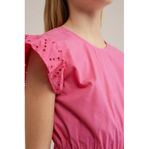 WE Fashion rozee jurk shrimp Meisjes Katoen Ronde hals Effen 98 104