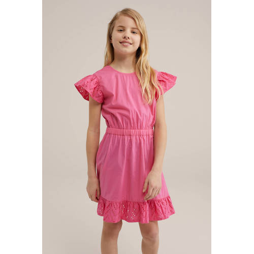 WE Fashion rozee jurk shrimp Meisjes Katoen Ronde hals Effen 98 104