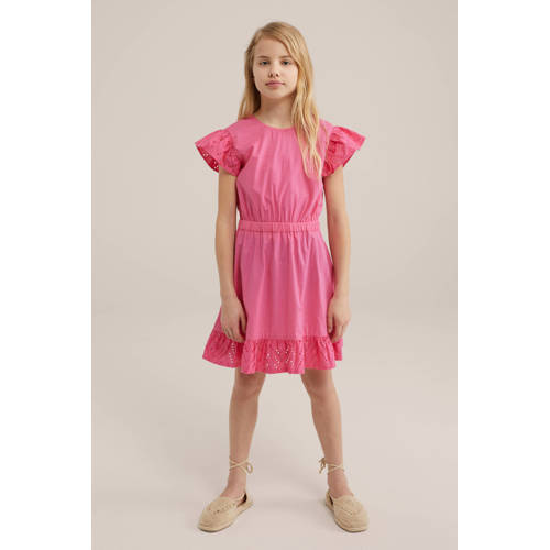 WE Fashion rozee jurk shrimp Meisjes Katoen Ronde hals Effen 98 104