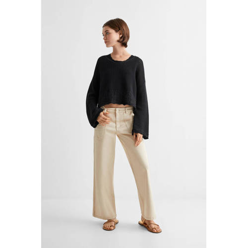 Mango Kids trui zw Zwart Meisjes Katoen V-hals Effen 168(M)