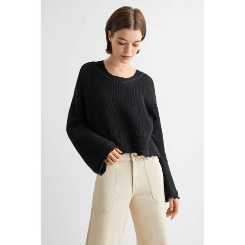 Mango Kids trui zw Zwart Meisjes Katoen V-hals Effen 168(M)