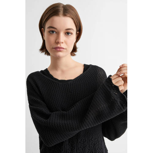 Mango Kids trui zw Zwart Meisjes Katoen V-hals Effen 168(M)