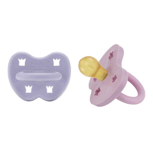 Hevea speen 2-pack 3-36 rond Dusty Violet & Light Orchid Fopspeen