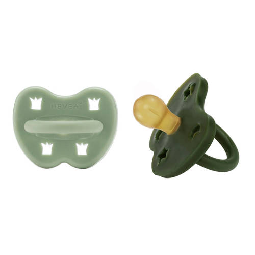 Hevea speen 2-pack 3-36 rond Moss Green & Deep Forest Fopspeen