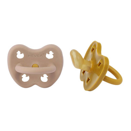 Hevea speen 2-pack 3-36 ortho Golden Honey & Tan Beige Fopspeen