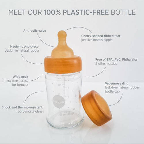 Hevea Baby Glass Bottle wide neck 250ml 2-pack Fles