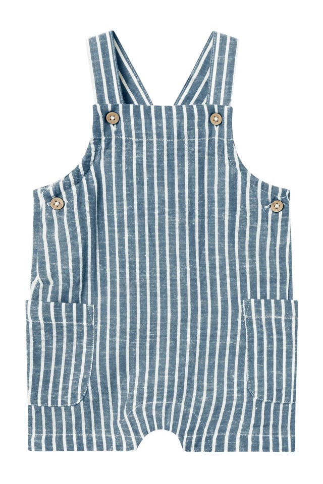 NAME IT BABY baby gestreepte tuinbroek NBMHILOM blauw/wit