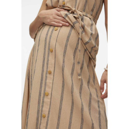 Mamalicious gestreepte zwangerschapsrok MLMILA beige Dames Polyester Streep S