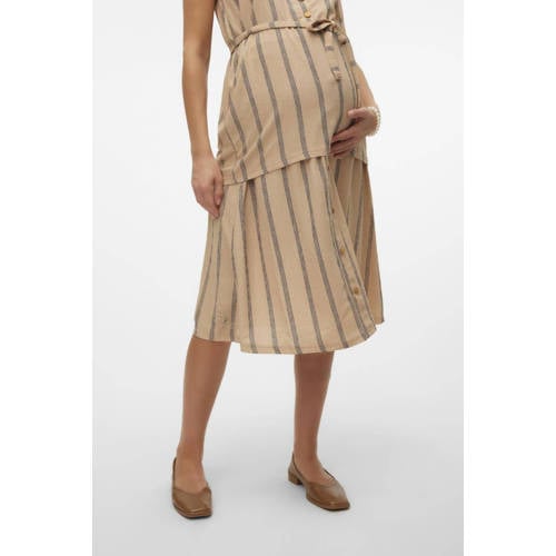 Mamalicious gestreepte zwangerschapsrok MLMILA beige Dames Polyester Streep S