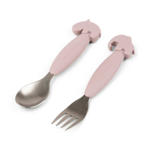 Done by Deer Easy-grip spoon and fork set Deer friends Powder Bestek