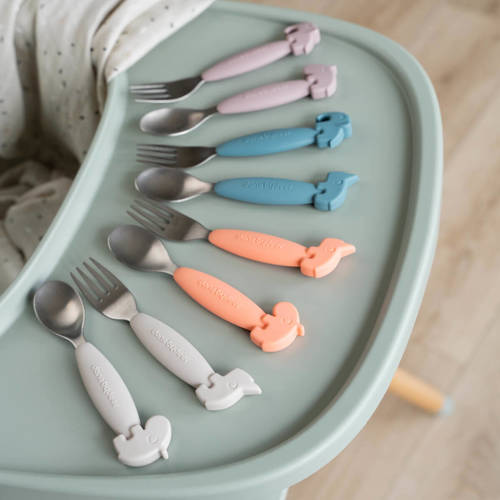 Done by Deer Easy-grip spoon and fork set Deer friends Powder Bestek
