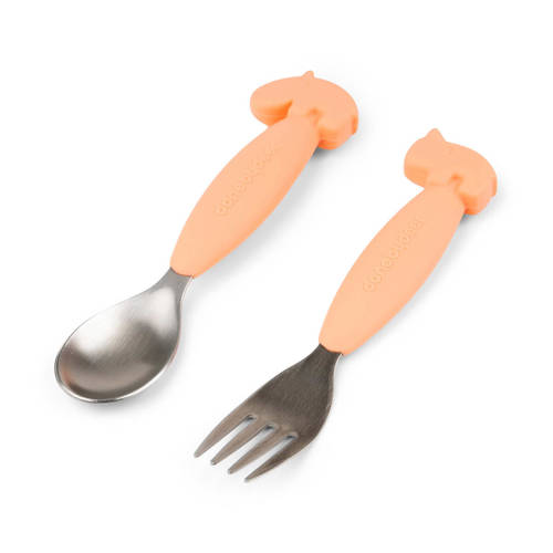 Done by Deer Easy-grip spoon and fork set Deer friends Coral Bestek