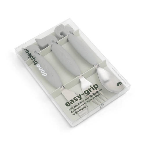 Done by Deer Easy-grip cutlery set Deer friends Grey Bestek
