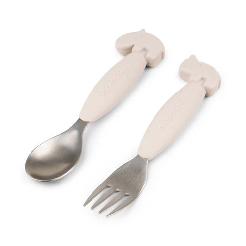 Done by Deer Easy-grip spoon and fork set Deer friends Sand Bestek