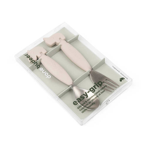 Done by Deer Easy-grip spoon and fork set Deer friends Sand Bestek