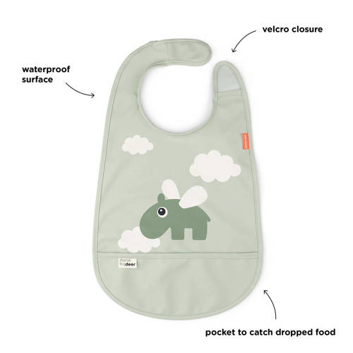 Done by Deer Bib w velcro Happy clouds Green Slab | Slab van