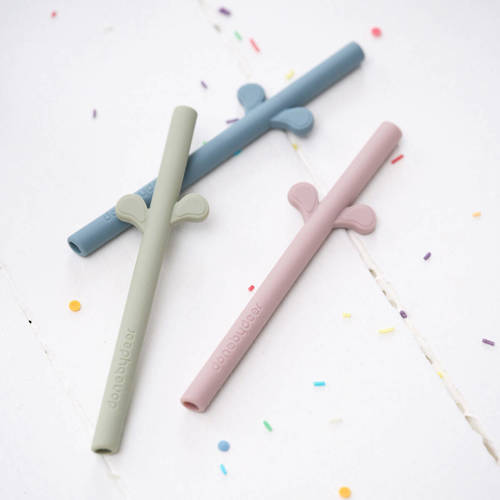 Done by Deer Peekaboo silicone straw 5-pack Blue mix Rietjes