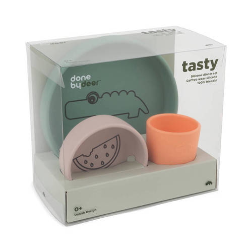 Done by Deer Silicone dinner set Croco Green Powder Coral Serviesset
