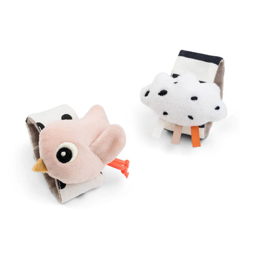 Done by Deer Wrist rattle set 2-pack Happy clouds Powder Rammelaar