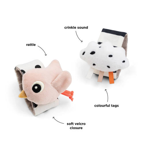 Done by Deer Wrist rattle set 2-pack Happy clouds Powder Rammelaar