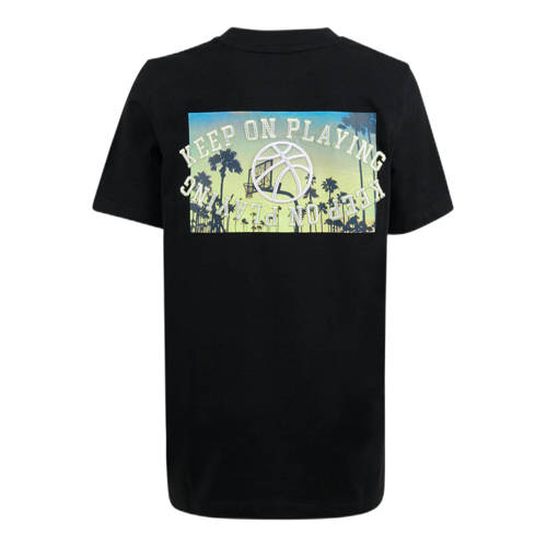 Shoeby T-shirt met backprint zwart Jongens Katoen Ronde hals Backprint 134 140