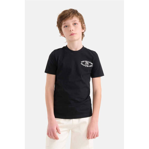 Shoeby T-shirt met backprint zwart Jongens Katoen Ronde hals Backprint 134 140