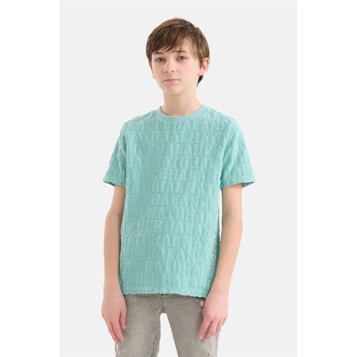 Shoeby T-shirt met tekst lichtblauw Jongens Stretchkatoen Ronde hals Tekst 134 140