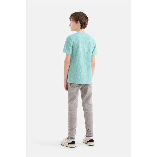 Shoeby T-shirt met tekst lichtblauw Jongens Stretchkatoen Ronde hals Tekst 134 140