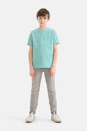 thumbnail: Lichtblauwe jongens Shoeby T-shirt van stretchkatoen met tekst print, korte mouwen en ronde hals