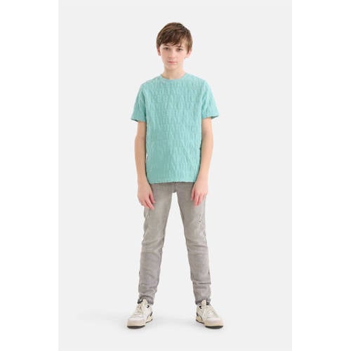 Shoeby T-shirt met tekst lichtblauw Jongens Stretchkatoen Ronde hals Tekst 134 140