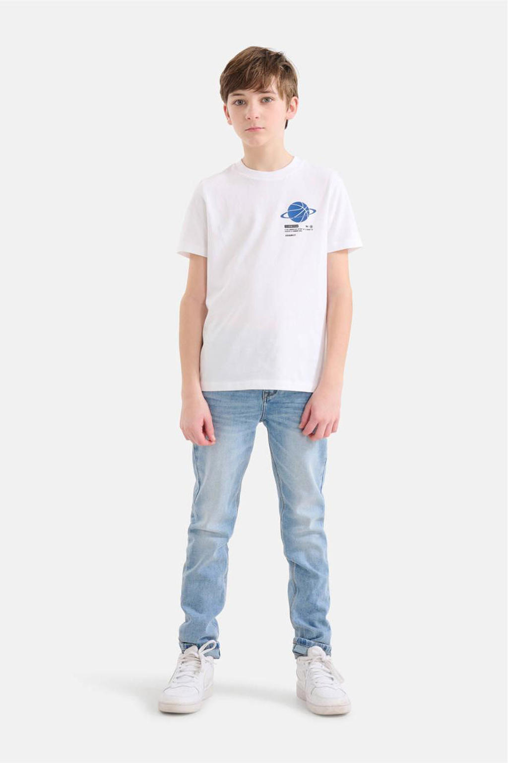 Witte jongens Shoeby T-shirt van katoen met backprint, korte mouwen en ronde hals