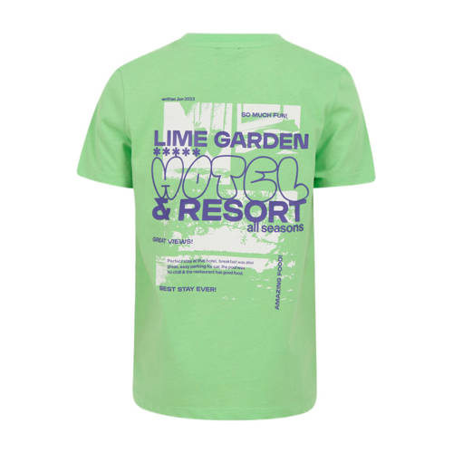 Shoeby T-shirt met backprint groen Jongens Katoen Ronde hals Backprint 110 116