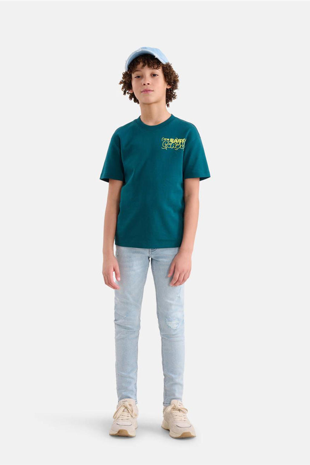 Donkergroene jongens Shoeby T-shirt van katoen met backprint, korte mouwen en ronde hals