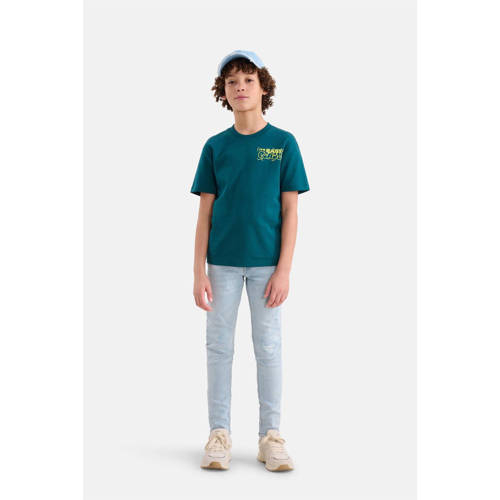 Shoeby T-shirt met backprint donkergroen Meisjes Katoen Ronde hals Backprint 98 104