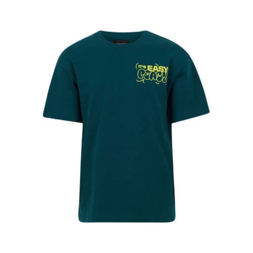 Shoeby T-shirt met backprint donkergroen Meisjes Katoen Ronde hals Backprint
