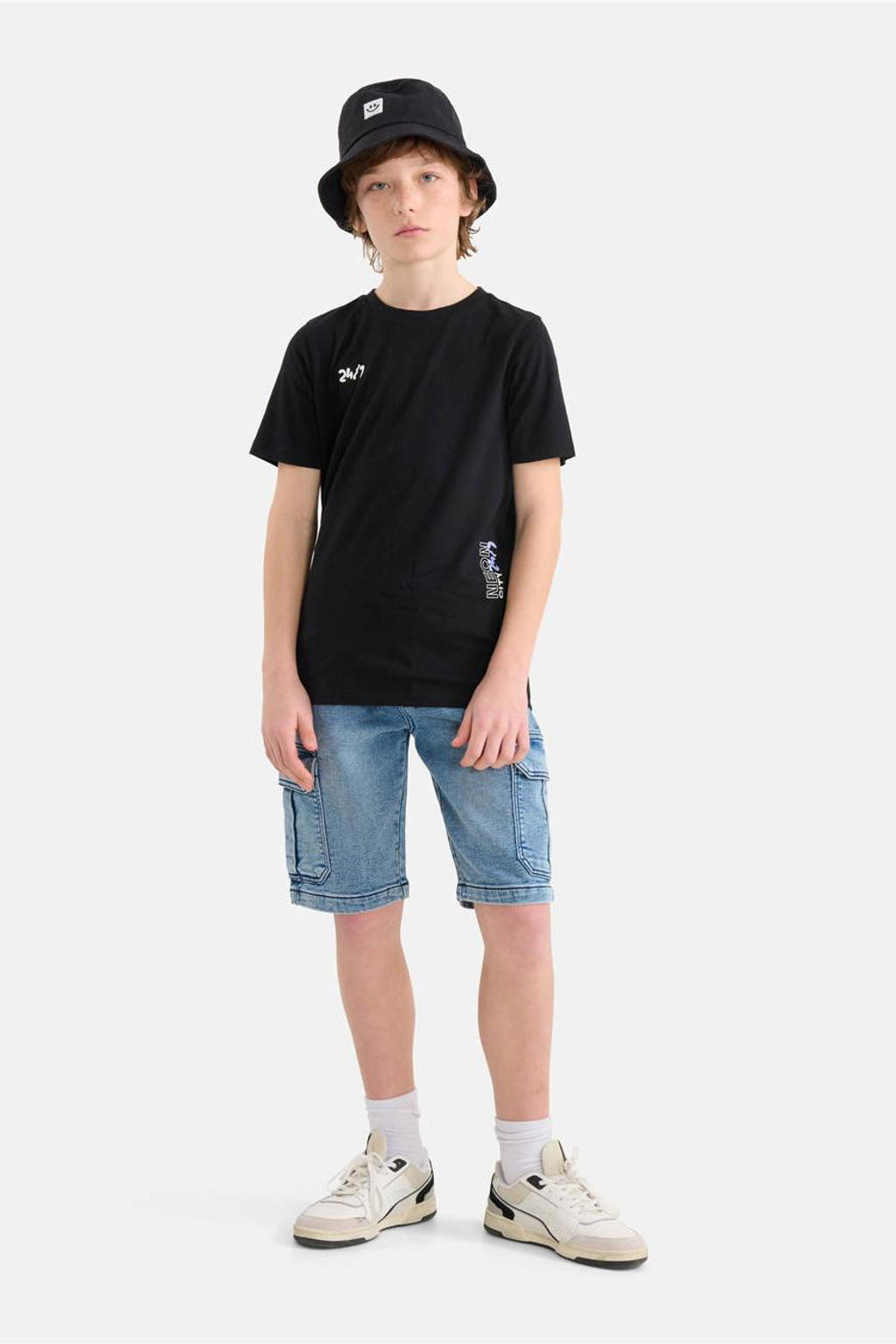 Zwarte jongens Shoeby T-shirt van katoen met backprint, korte mouwen en ronde hals