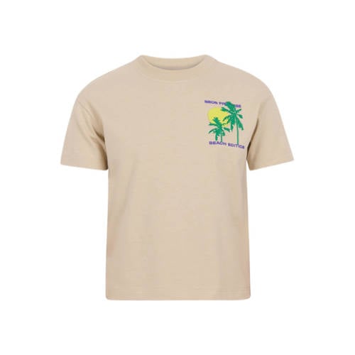 Shoeby T-shirt met backprint zand/groen/paars Beige Jongens Katoen Ronde hals