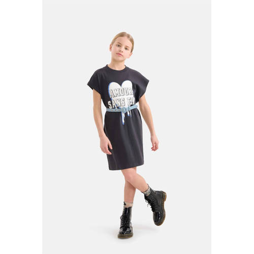 Shoeby T-shirtjurk met printopdruk donkergrijs Meisjes Katoen Ronde hals 122 128