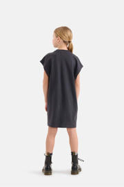 thumbnail: Zwarte meisjes Shoeby T-shirtjurk van katoen met printopdruk, korte mouwen en ronde hals