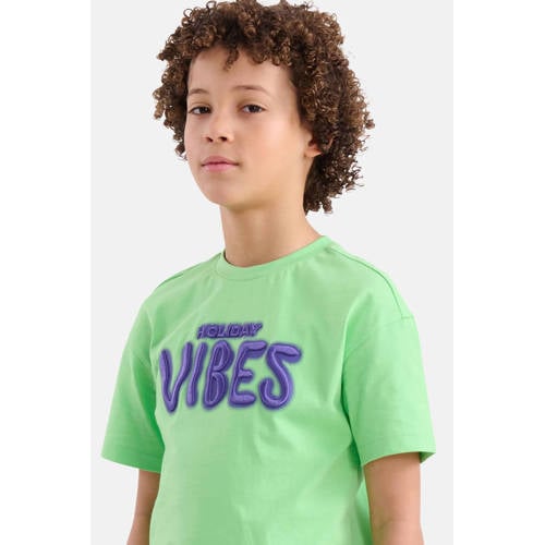 Shoeby T-shirt met printopdruk groen Jongens Katoen Ronde hals Printopdruk 98 104