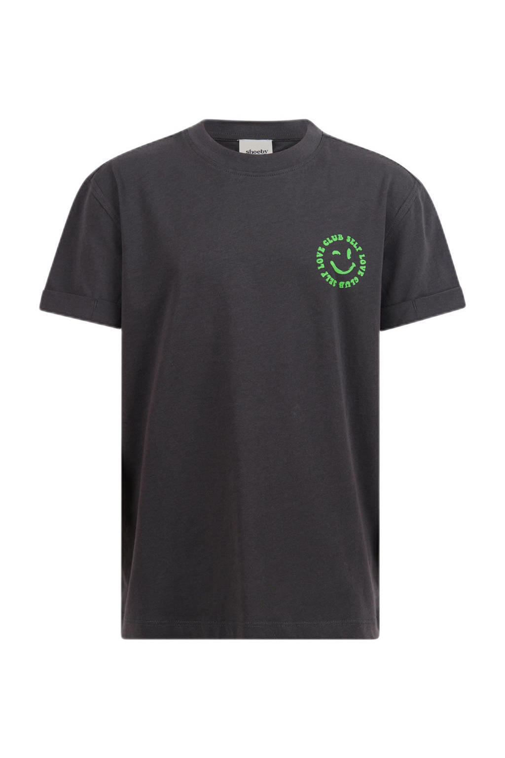 Grijs, donkergrijs en groene meisjes Shoeby T-shirt van katoen met backprint, korte mouwen en ronde hals