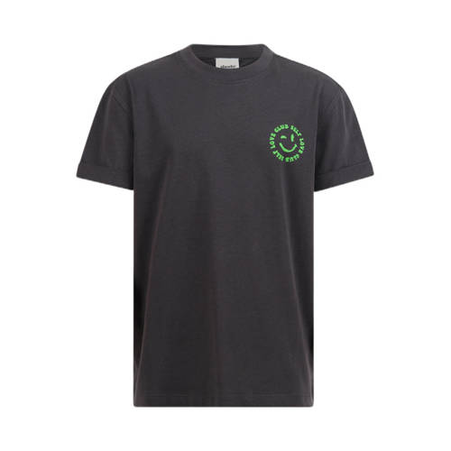 Shoeby T-shirt met backprint donkergrijs/groen Meisjes Katoen Ronde hals