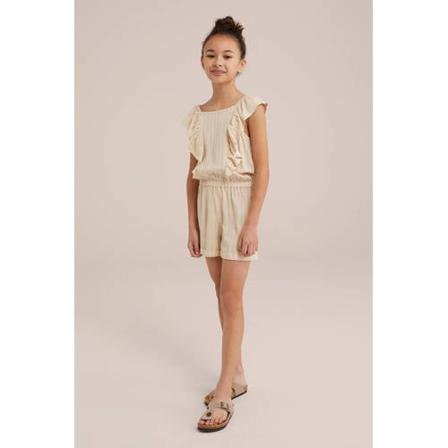 WE Fashion gestreepte playsuit beige Meisjes Viscose Vierkante hals Streep 170 176
