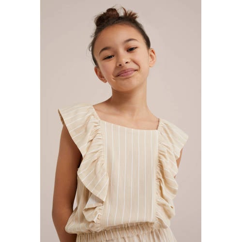 WE Fashion gestreepte playsuit beige Meisjes Viscose Vierkante hals Streep 170 176