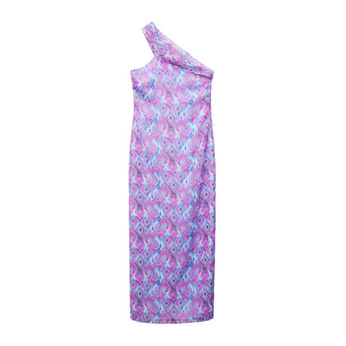 Mango Kids maxi jurk met all over print paars Meisjes Polyester One shoulder - 158(XS)
