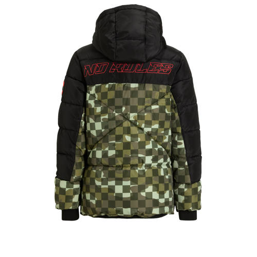 Coolcat Puffer Winterjas Josh Colourblock Camouflage Groen Jongens Polyester Capuchon