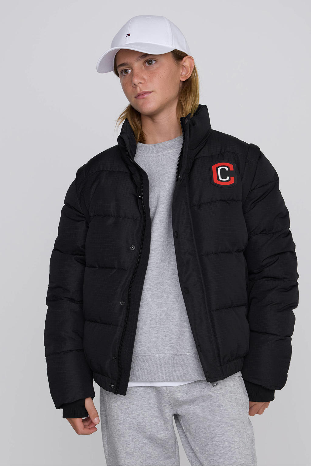 Zwarte jongens Coolcat 2-in-1 Puffer Winterjas Jaxx Zwart van polyester met effen, lange mouwen, opstaande kraag en rits- en drukknoopsluiting