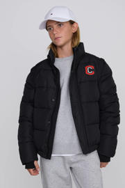 thumbnail: Zwarte jongens Coolcat 2-in-1 Puffer Winterjas Jaxx Zwart van polyester met effen, lange mouwen, opstaande kraag en rits- en drukknoopsluiting