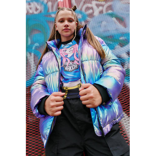 Coolcat Puffer Winterjas Jessica Metallic Oil Multi Meisjes Polyester Capuchon - maat 134/140 afbeelding