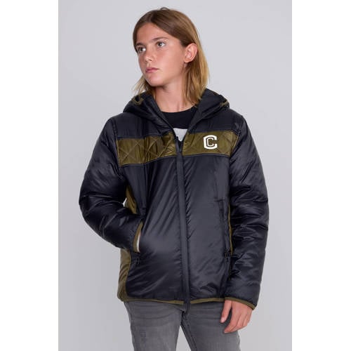 Coolcat Windjack Jayden met Contrast Groen Jas Zwart Jongens Polyamide Capuchon